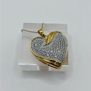 1.00 CT Natural Diamond Large Heart Necklace Gold Overlay